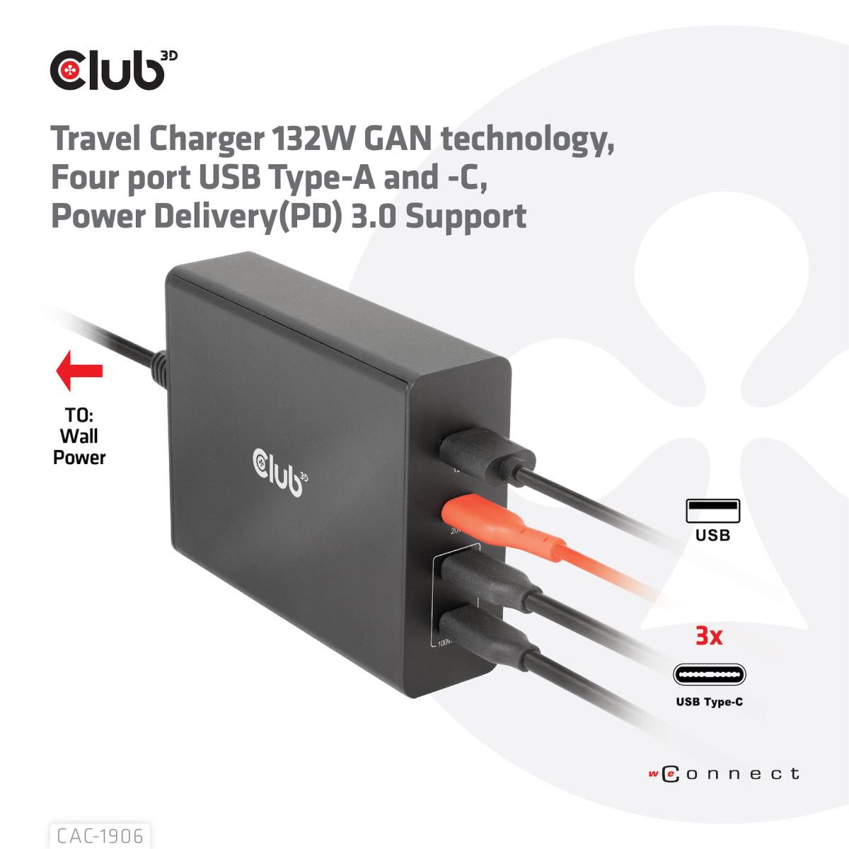 EU Product - Ladegert 3xUSB Typ C 1xUSB A PD - Power Supply - 132 W thumbnail