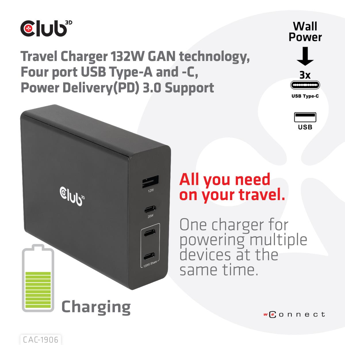 EU Product - Ladegert 3xUSB Typ C 1xUSB A PD - Power Supply - 132 W thumbnail