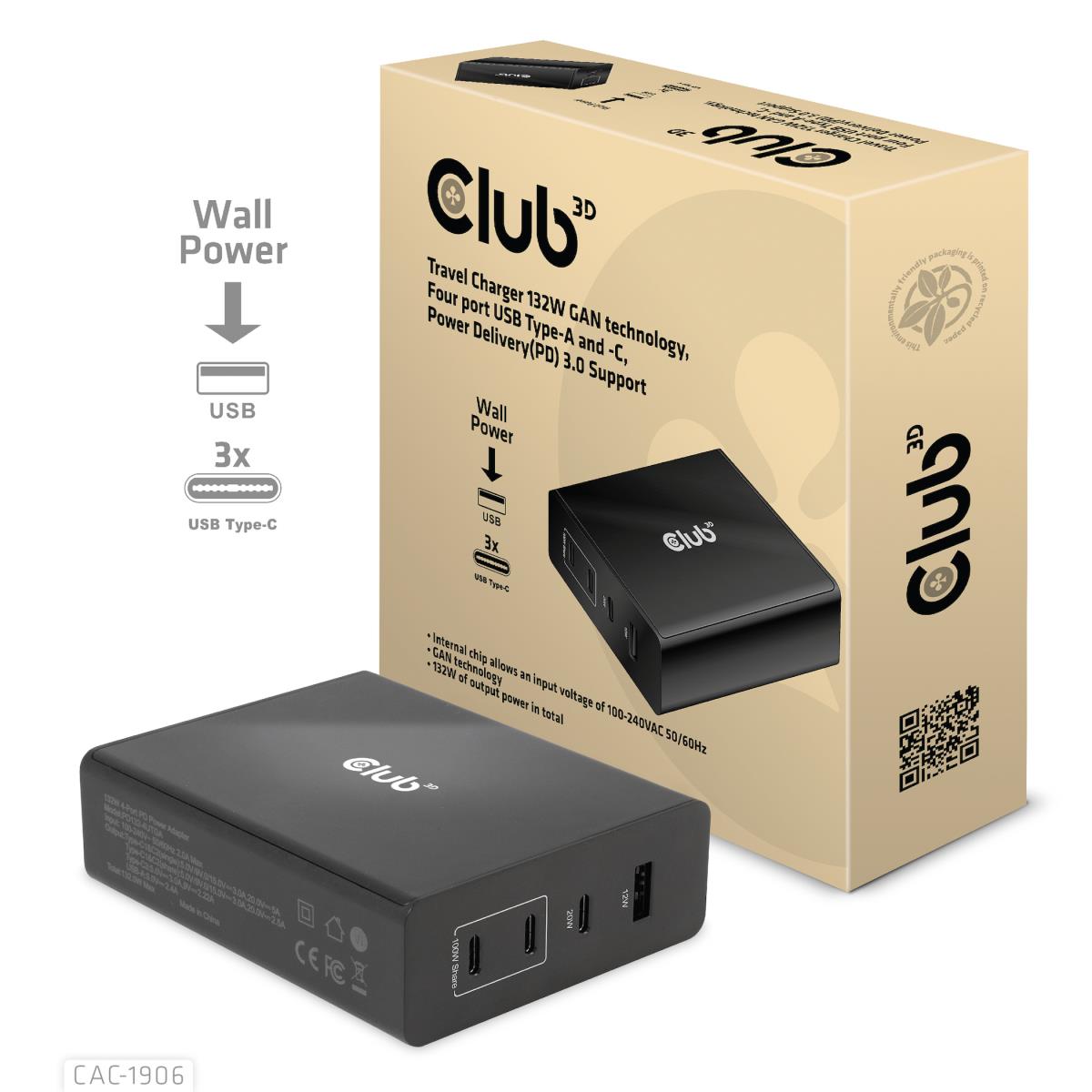 EU Product - Ladegert 3xUSB Typ C 1xUSB A PD - Power Supply - 132 W thumbnail