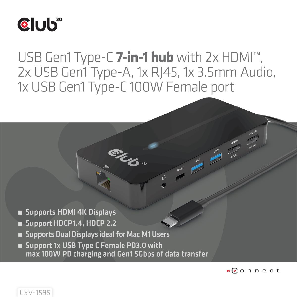 EU Product - Usb Gen 1 Typ-C 7in1 Hub 2x Hdmi Gen1 Typ-A 1x RJ45 100 thumbnail