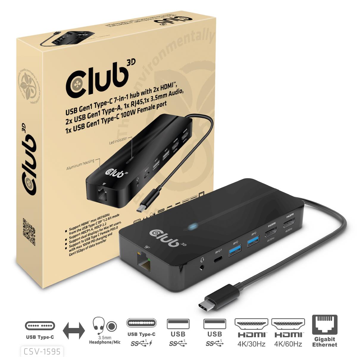 EU Product - Usb Gen 1 Typ-C 7in1 Hub 2x Hdmi Gen1 Typ-A 1x RJ45 100 thumbnail