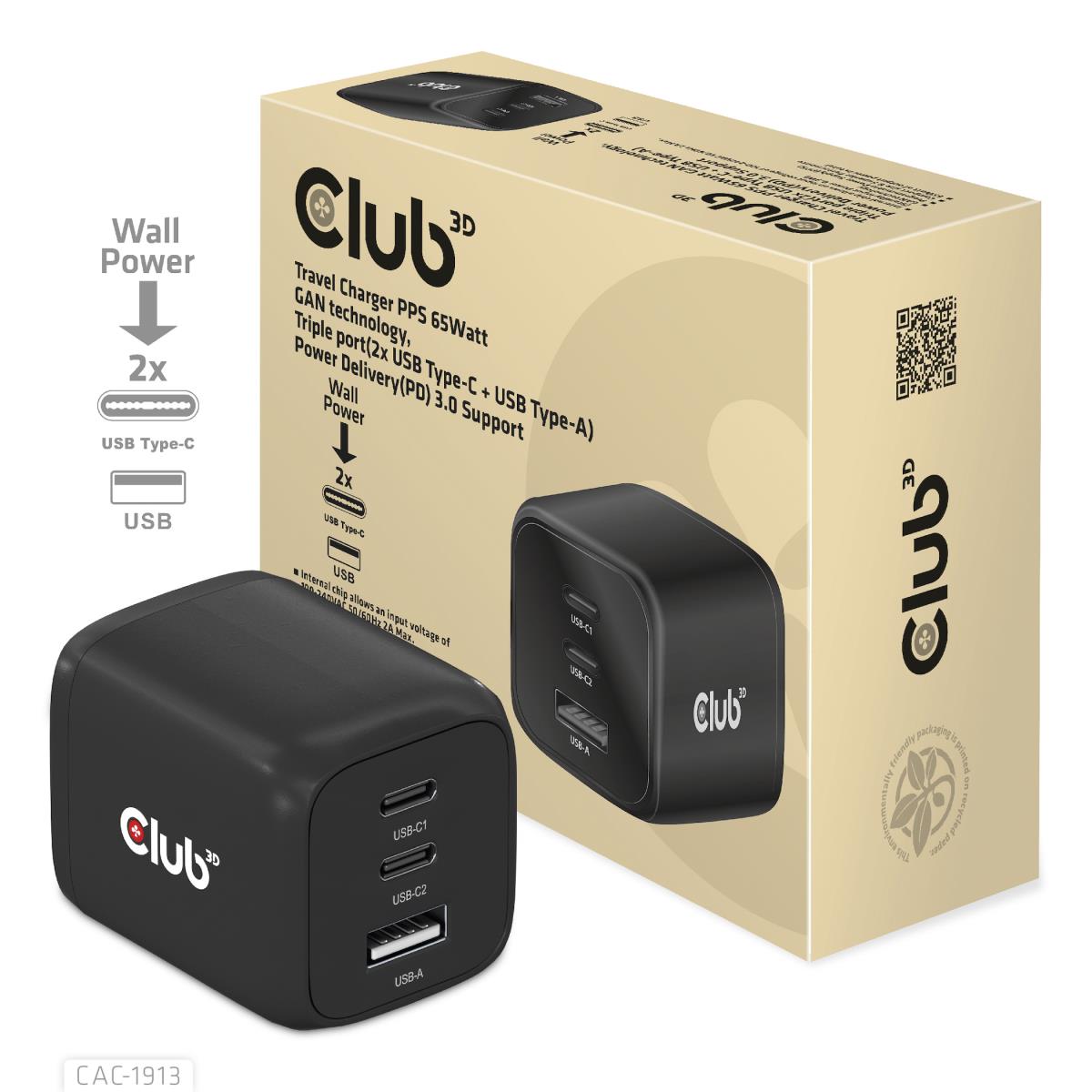 EU Product - Ladegert 2xUSB Typ C 1xUSB A PD 65W GaN retail thumbnail