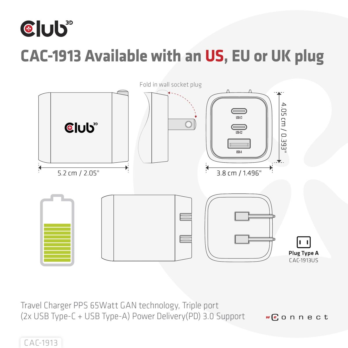 EU Product - Ladegert 2xUSB Typ C 1xUSB A PD 65W GaN retail thumbnail