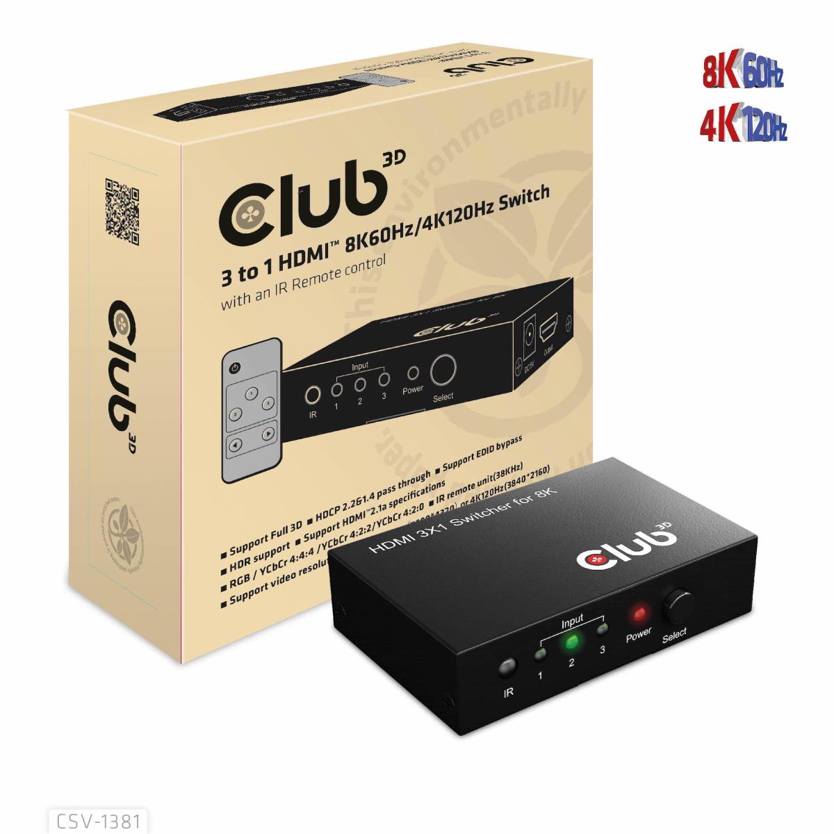 EU Product - 3 to 1 Hdmi 8K60Hz Switch - Digital/Display/Video - 2 m thumbnail
