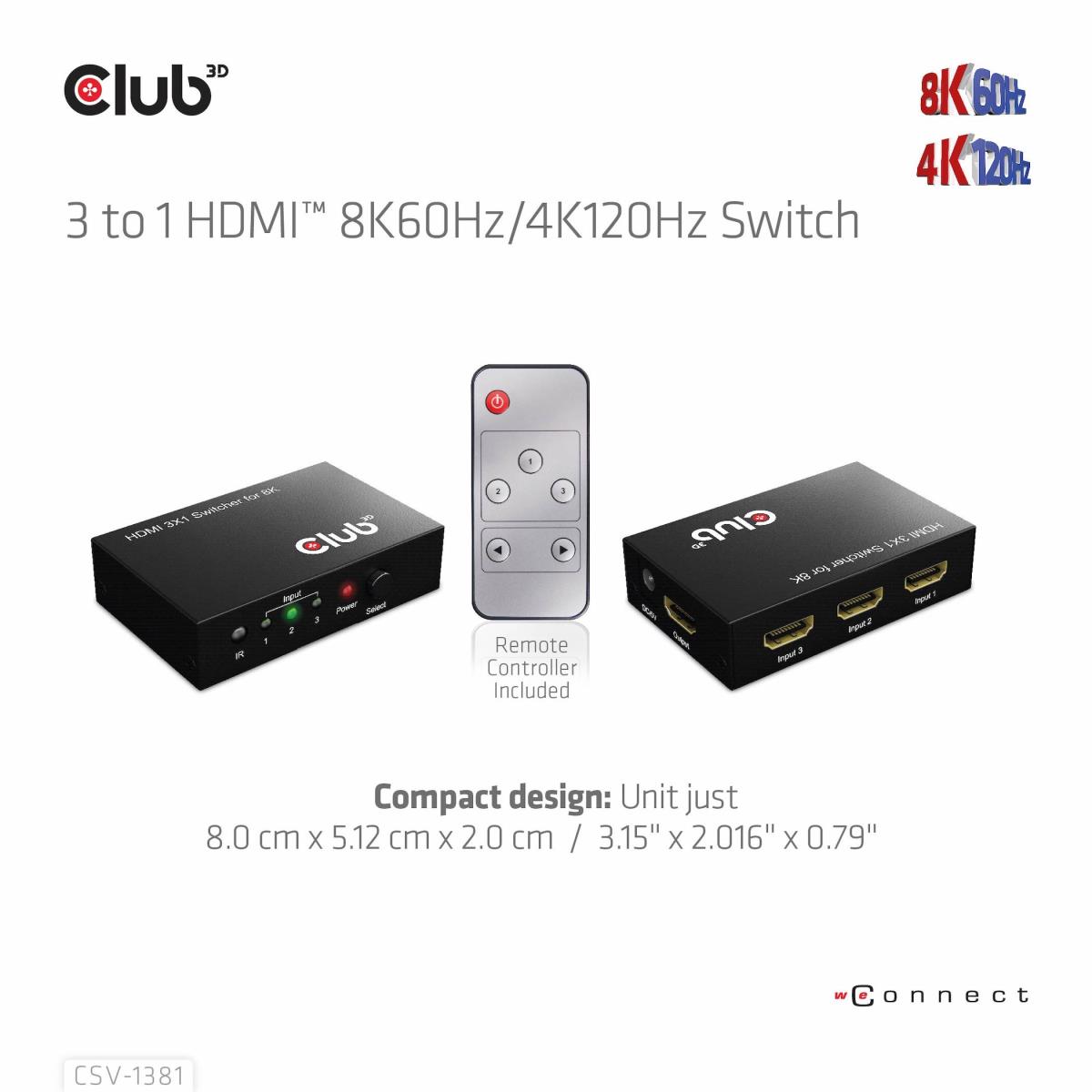 EU Product - 3 to 1 Hdmi 8K60Hz Switch - Digital/Display/Video - 2 m thumbnail