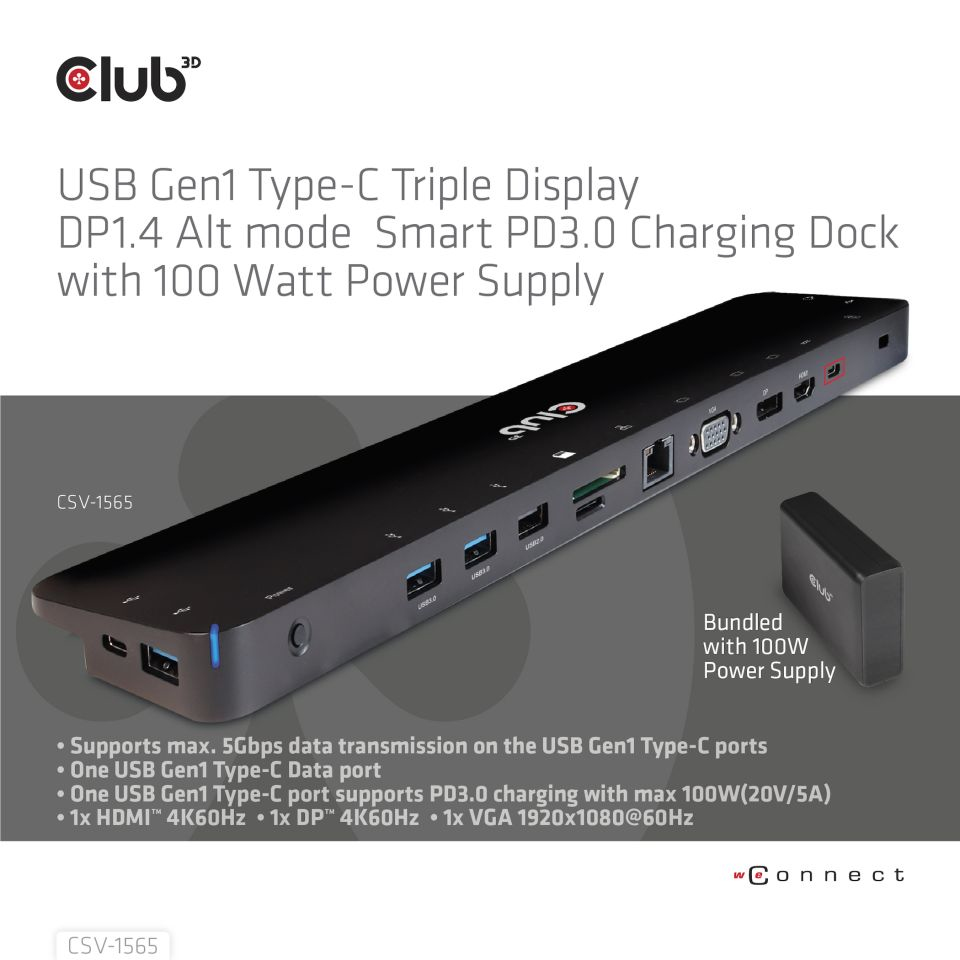 EU Product - Usb Gen1 Type-C Triple Display Dp1.4 Alt mode Smart PD3.0 Charging Dock with 100 thumbnail