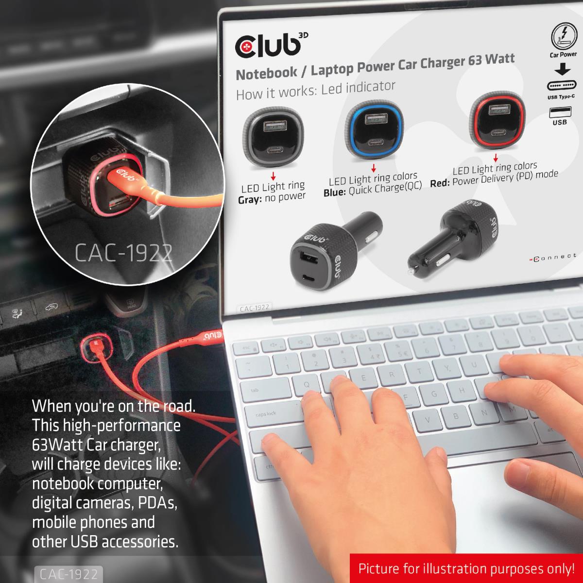 EU Product - USB KFZ-Ladegert 1xUSB C A 63W 12/24V retail - Cable - Digital thumbnail
