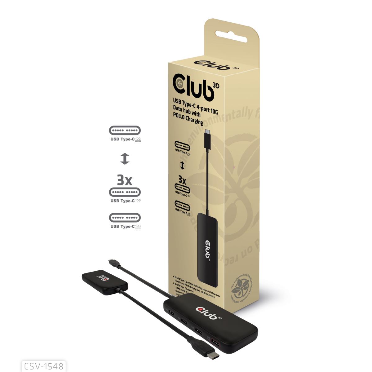 EU Product - Usb-Hub Typ C> 4x Usb 10Gbps+ 100W PD St/Bu retail - Hub - 10 Gbps thumbnail