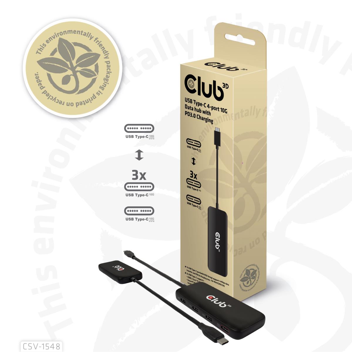 EU Product - Usb-Hub Typ C> 4x Usb 10Gbps+ 100W PD St/Bu retail - Hub - 10 Gbps thumbnail