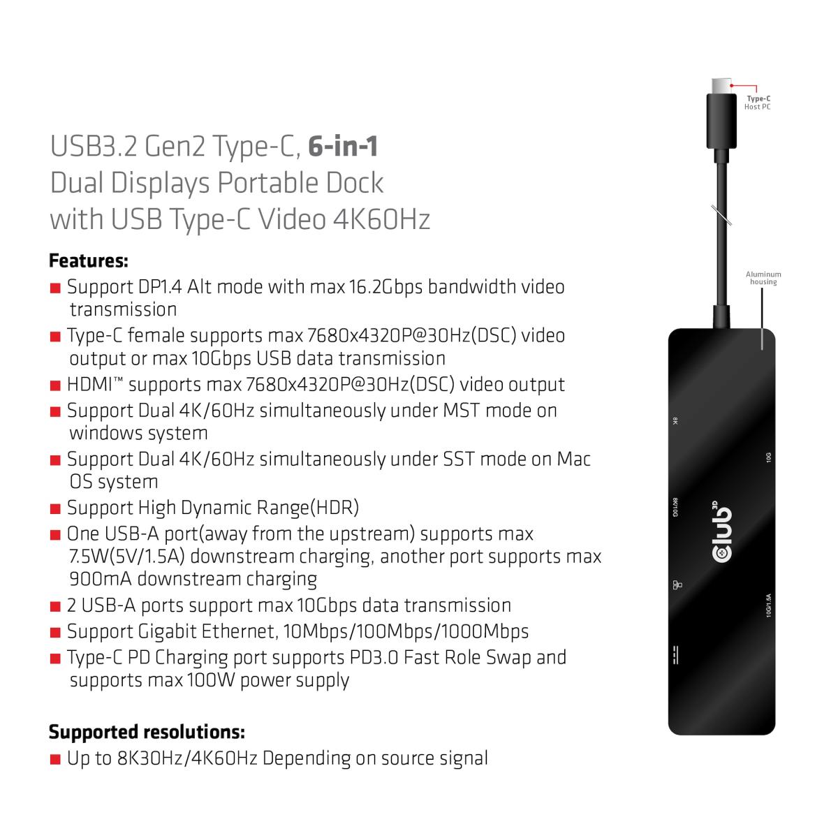 EU Product - Dockingstation - USB Typ C 6-in-1 MST Dual 4K60Hz - Digital - Digital/Display/Video thumbnail