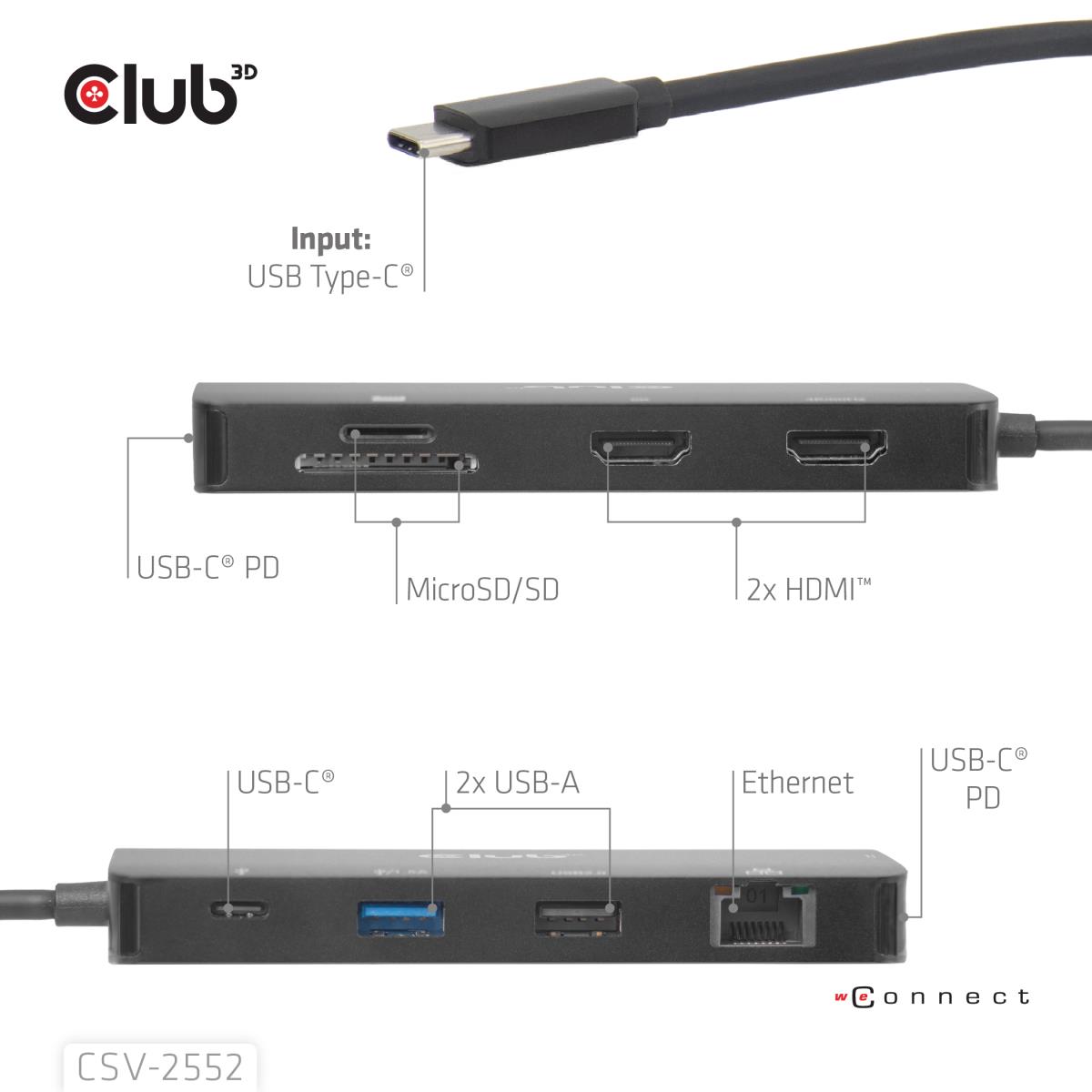 EU Product - Club3D USB-C 9in1-HUB >2xHDMI/2xUSB/USB-C/LAN 4K60Hz  PD100W retail thumbnail