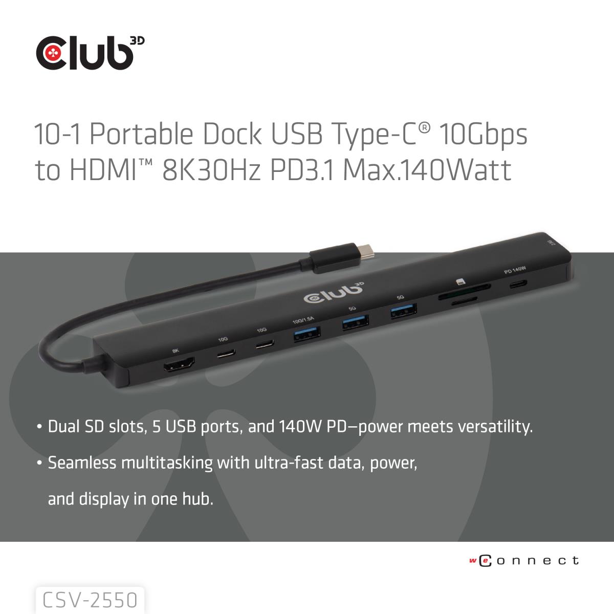 EU Product - 10-1 Portable Dock Usb Type-C 10Gbps to Hdmi 8K30H thumbnail