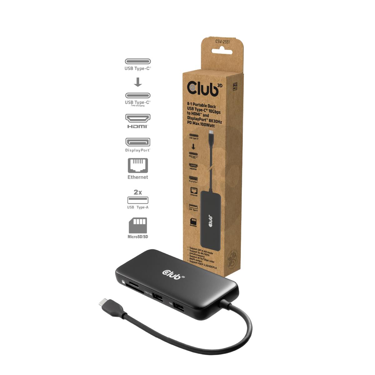 EU Product - Dockingstation - 8 in 1 Hub Usb C auf Hdmi 2.0+ DisplayPort 1.4 8K30Hz PD thumbnail
