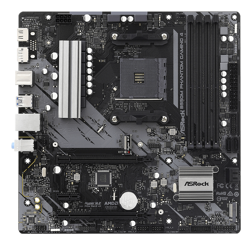B550M Phantom Gaming 4 AMD AM4 Socket Motherboard, Micro-ATX, 4x DDR4 Slots, 2x M.2 Sockets, GbE LAN, 1x DisplayPort / 1x HDMI Port thumbnail