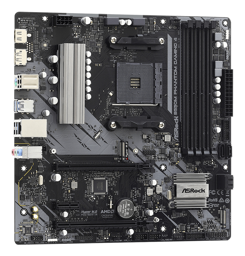B550M Phantom Gaming 4 AMD AM4 Socket Motherboard, Micro-ATX, 4x DDR4 Slots, 2x M.2 Sockets, GbE LAN, 1x DisplayPort / 1x HDMI Port thumbnail