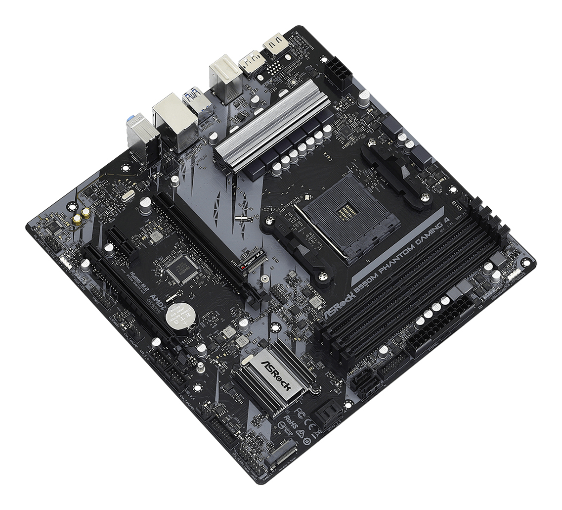 B550M Phantom Gaming 4 AMD AM4 Socket Motherboard, Micro-ATX, 4x DDR4 Slots, 2x M.2 Sockets, GbE LAN, 1x DisplayPort / 1x HDMI Port thumbnail