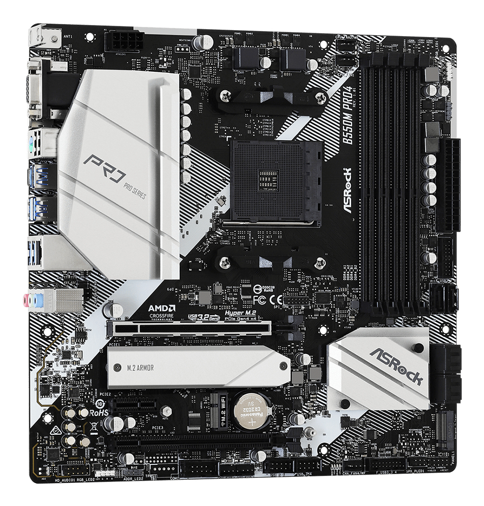 B550M Pro4 AMD AM4 Socket Motherboard, Micro-ATX, 4x DDR4 Slots, 2x M.2 Sockets, GbE LAN, 1x D-Sub / 1x DisplayPort / 1x HDMI Port thumbnail