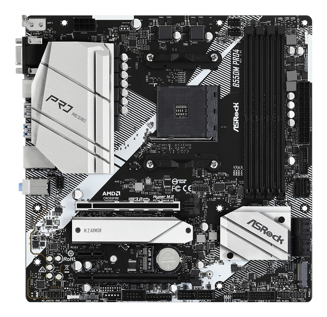 B550M Pro4 AMD AM4 Socket Motherboard, Micro-ATX, 4x DDR4 Slots, 2x M.2 Sockets, GbE LAN, 1x D-Sub / 1x DisplayPort / 1x HDMI Port thumbnail