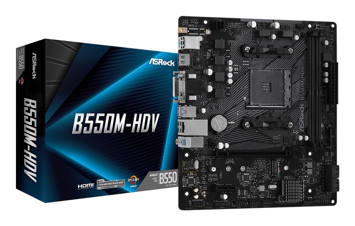 B550M-HDV AMD AM4 Socket Motherboard, Micro-ATX, 2x DDR4 Slots, 1x M.2 Socket, GbE LAN, 1x D-Sub / 1x DVI-D / 1x HDMI Port thumbnail