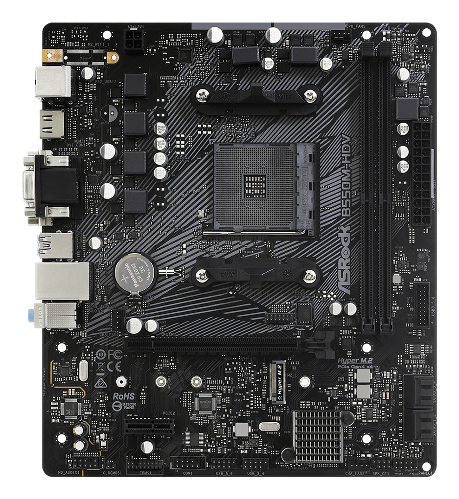 B550M-HDV AMD AM4 Socket Motherboard, Micro-ATX, 2x DDR4 Slots, 1x M.2 Socket, GbE LAN, 1x D-Sub / 1x DVI-D / 1x HDMI Port thumbnail
