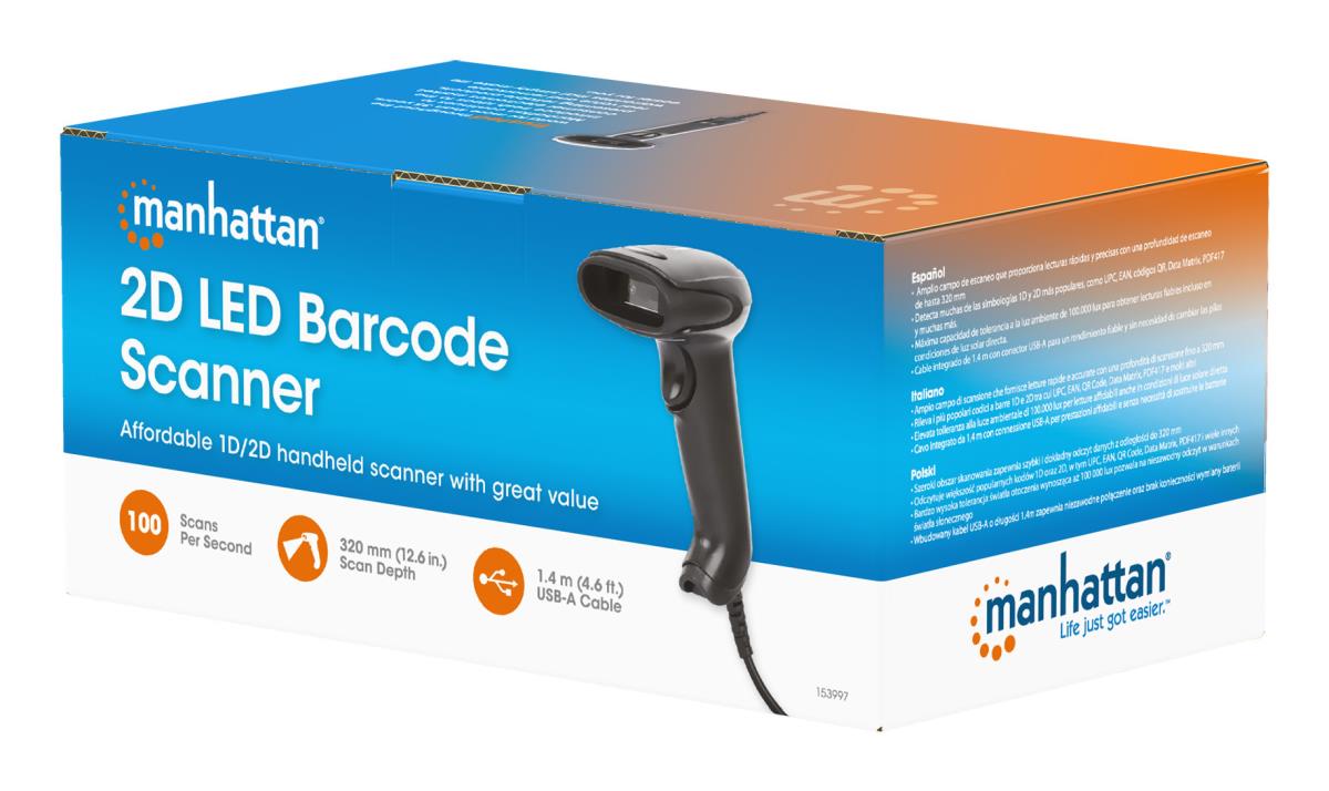 EU Product - 2D LED Barcodescanner 320mm 1,4m USB-Kabel schwarz thumbnail
