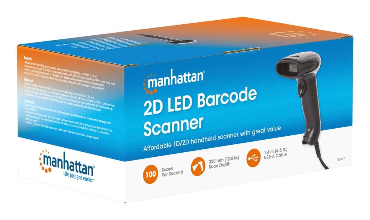 EU Product - 2D LED Barcodescanner 320mm 1,4m USB-Kabel schwarz thumbnail