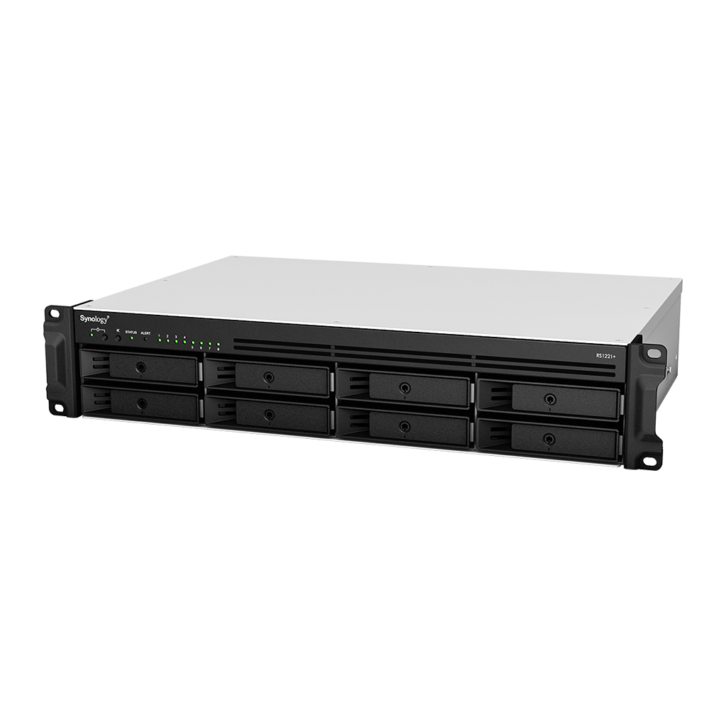 RS1221+ 8-bay ultra-compact network attached storage solution; designed for enterprises looking for a cost-effective consolidated backup solution; AMD RyzenTM V1500B quad-core 2.2 GHz and 4GB DDR4 onboard (expandable up to 32 GB) thumbnail