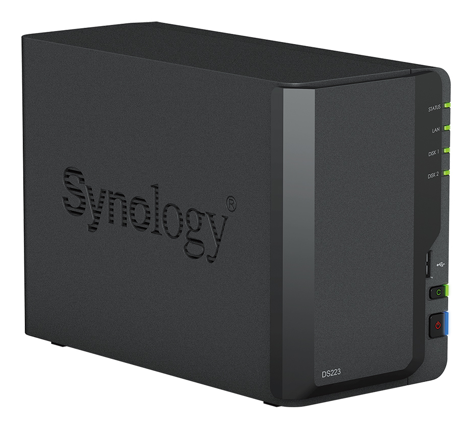 DS223 2 bay desktop NAS; Realtek RTD1619B quad-core;  2GB non-ECC DDR4; 1 x 1GbE RJ-45 and 3 x USB 3.2 Gen 1 ports. thumbnail