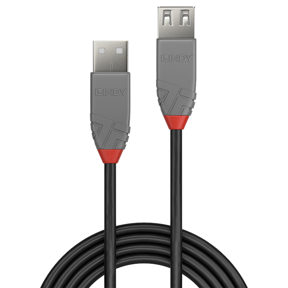 36701 0.5m USB-A (M) 2.0 To USB-A (F) 2.0 Anthra Line 480Mbps Extension Cable - Black thumbnail
