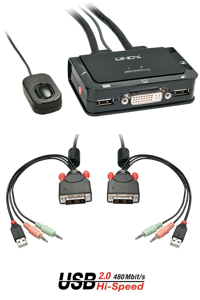 EU Product - KVM Switch 2 Port DVI-D Single Link USB 2.0 Audio thumbnail