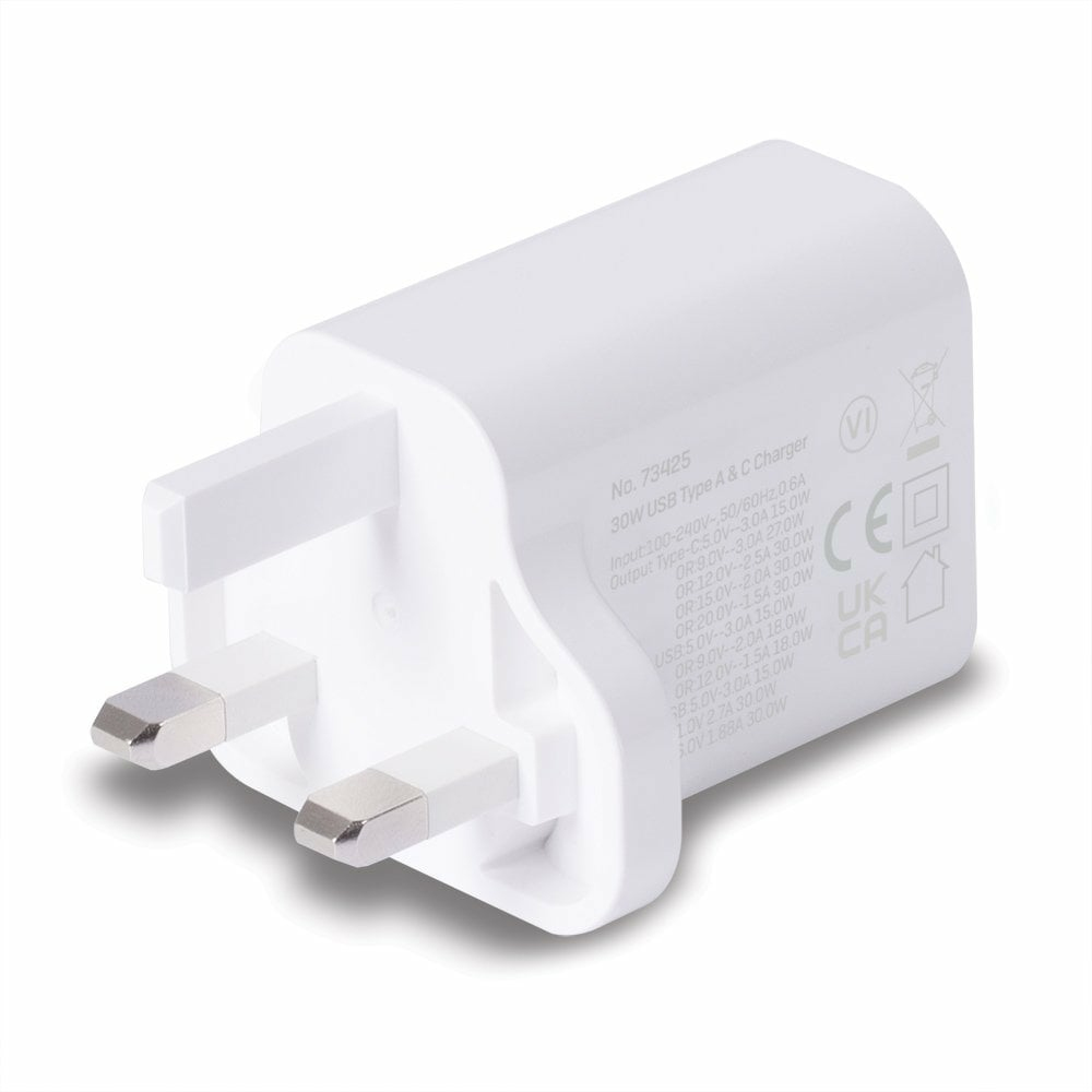 30W USB TYPE A & C CHARGER UK PLUG thumbnail