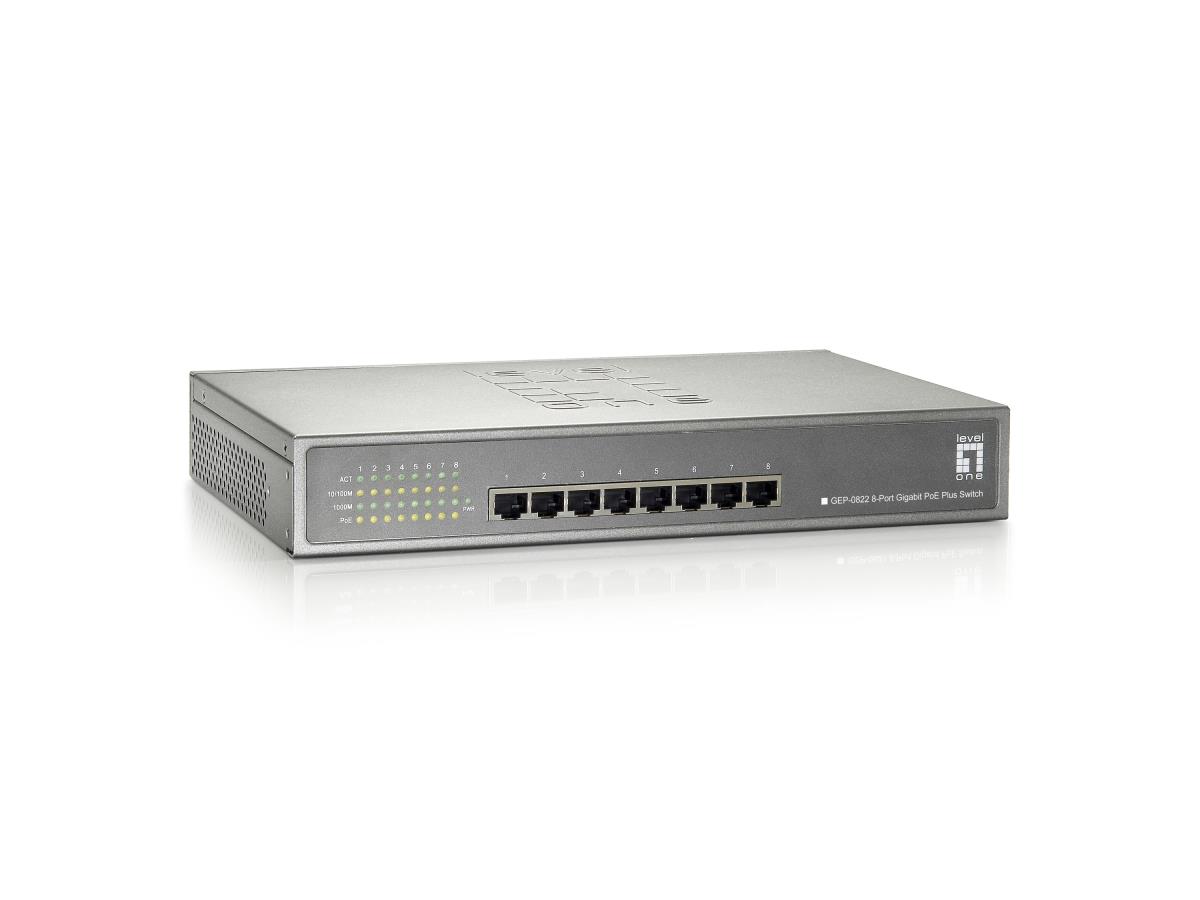 EU Product - LevelOne PoE+Switch  8xGE PoE unmanaged 240W 19