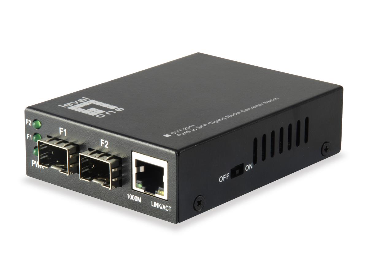 RJ45 to SFP Gigabit Media Converter Switch; 2 x SFP; 1 x RJ45 thumbnail