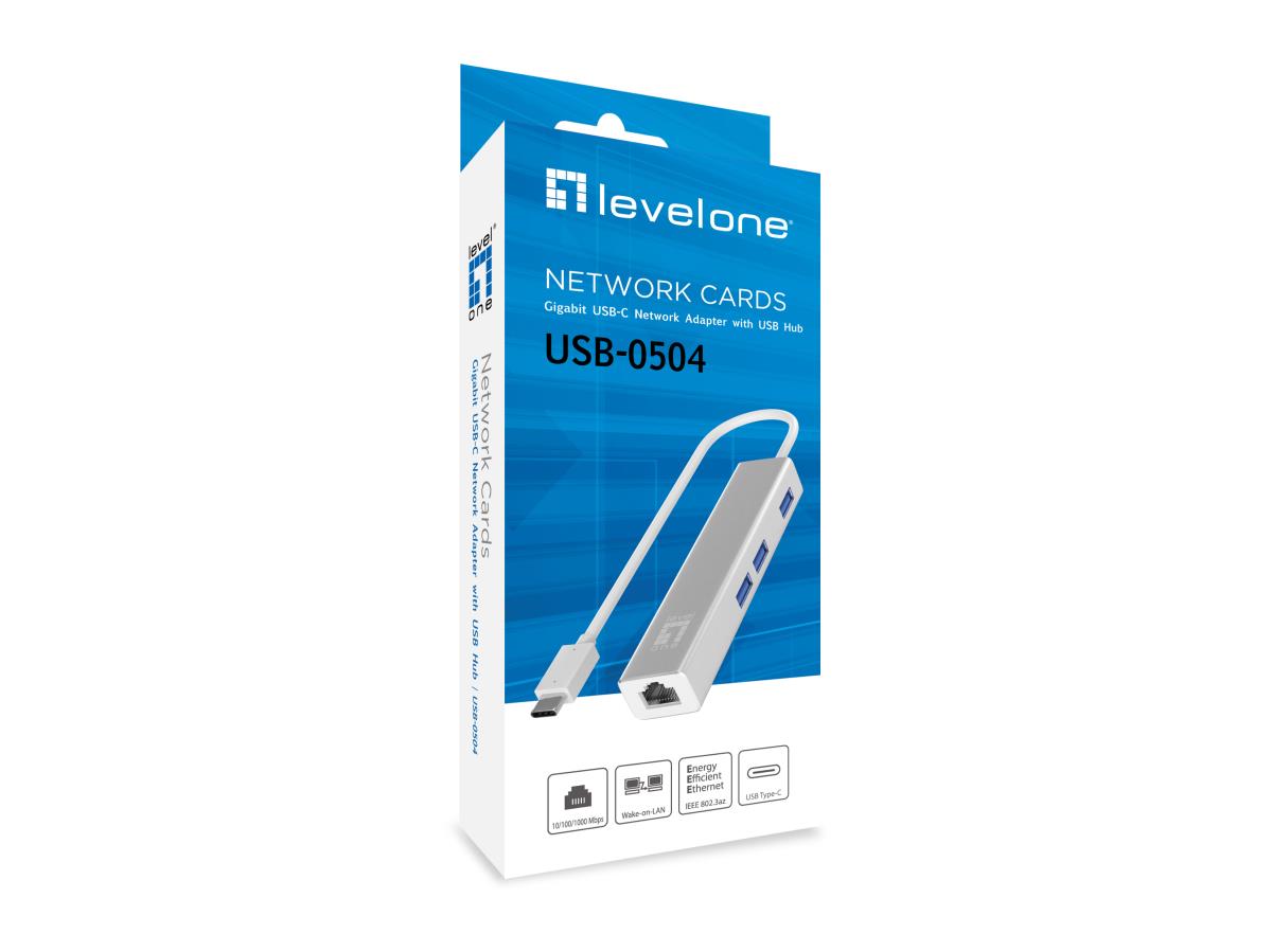 EU Product - LevelOne Adapter GigaBit    USB-C3.0->RJ45/3xUSB-A3.0  1Gbps thumbnail