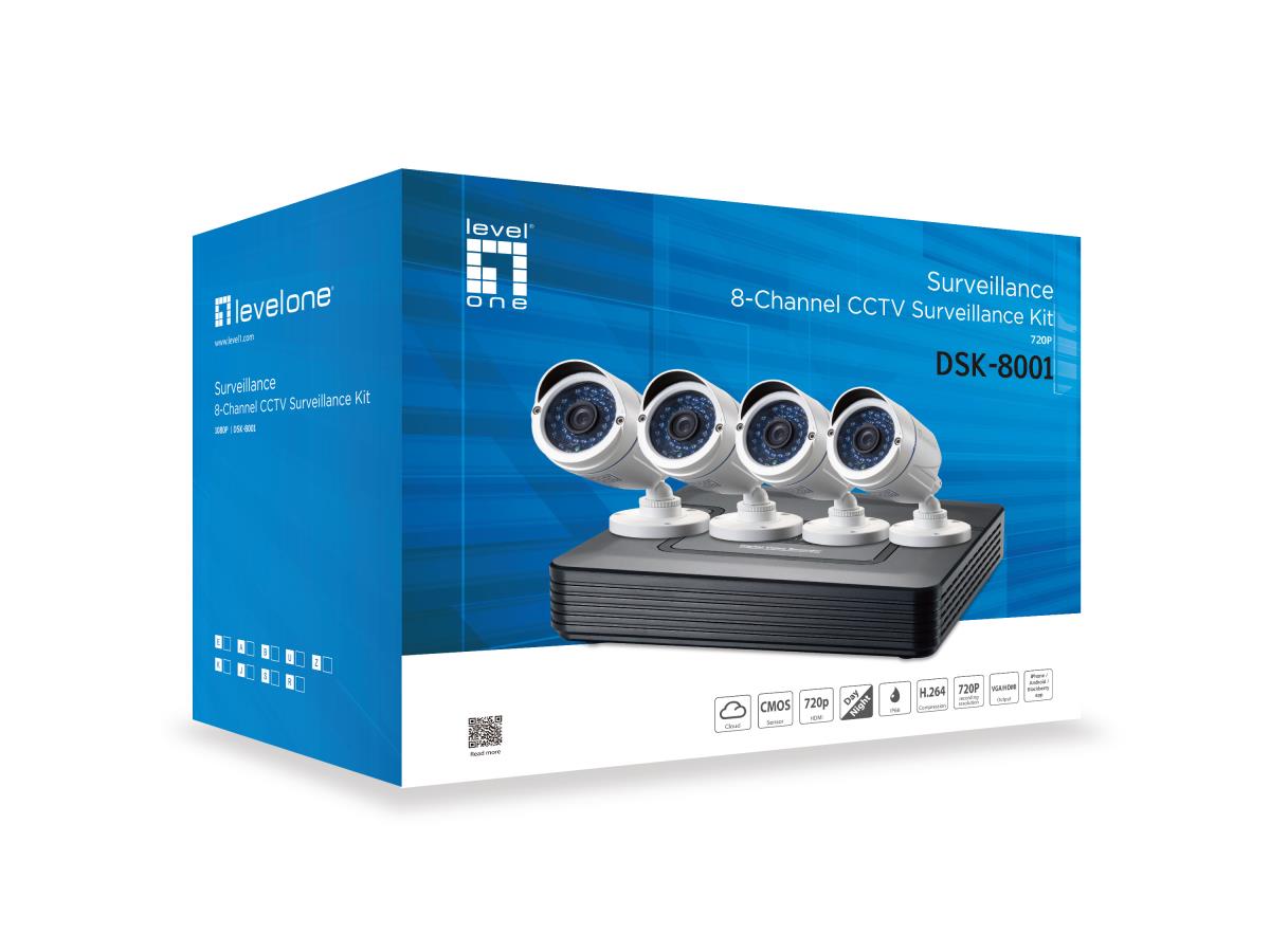 EU Product - LevelOne CCTV 8-Kanal Kit 2MP/IP66/H.264/1x3,5