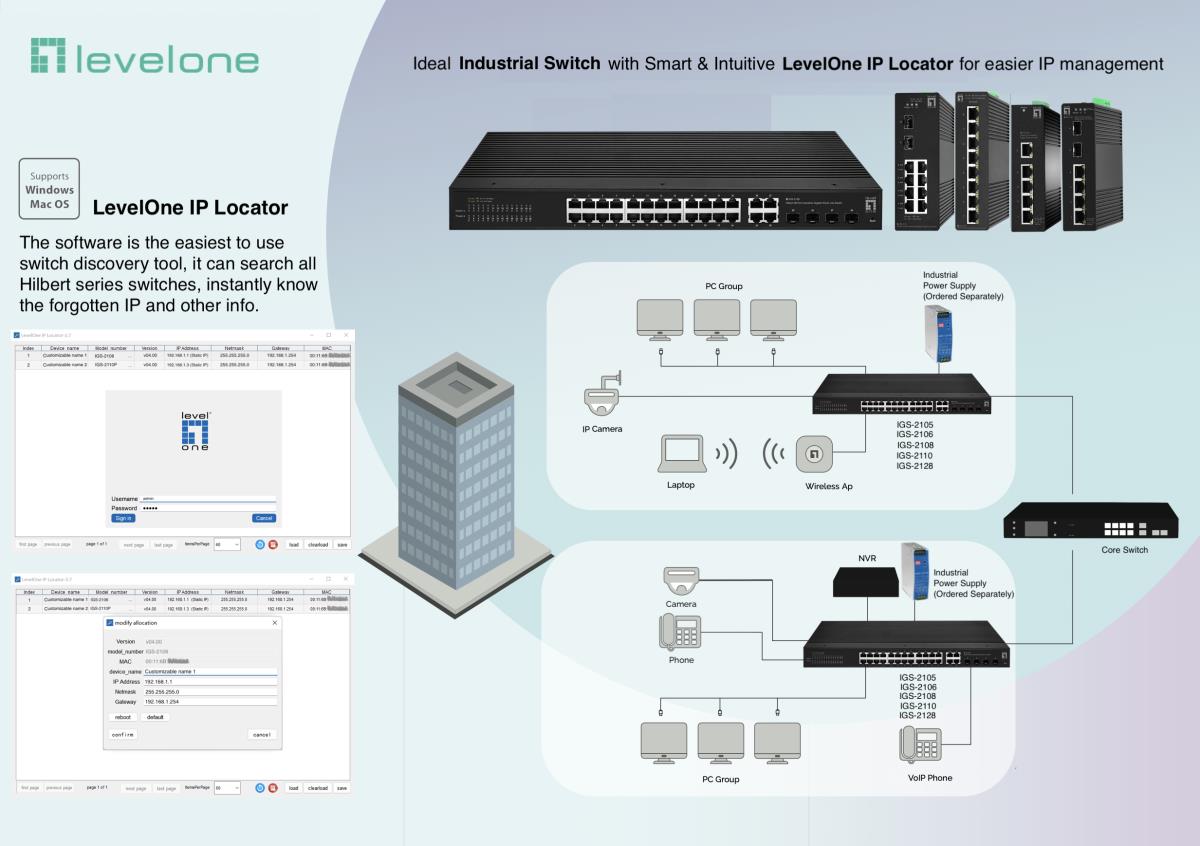 EU Product - LevelOne Industr.Switch  8xGE/IP30+DIN    Hilbert SL managed thumbnail