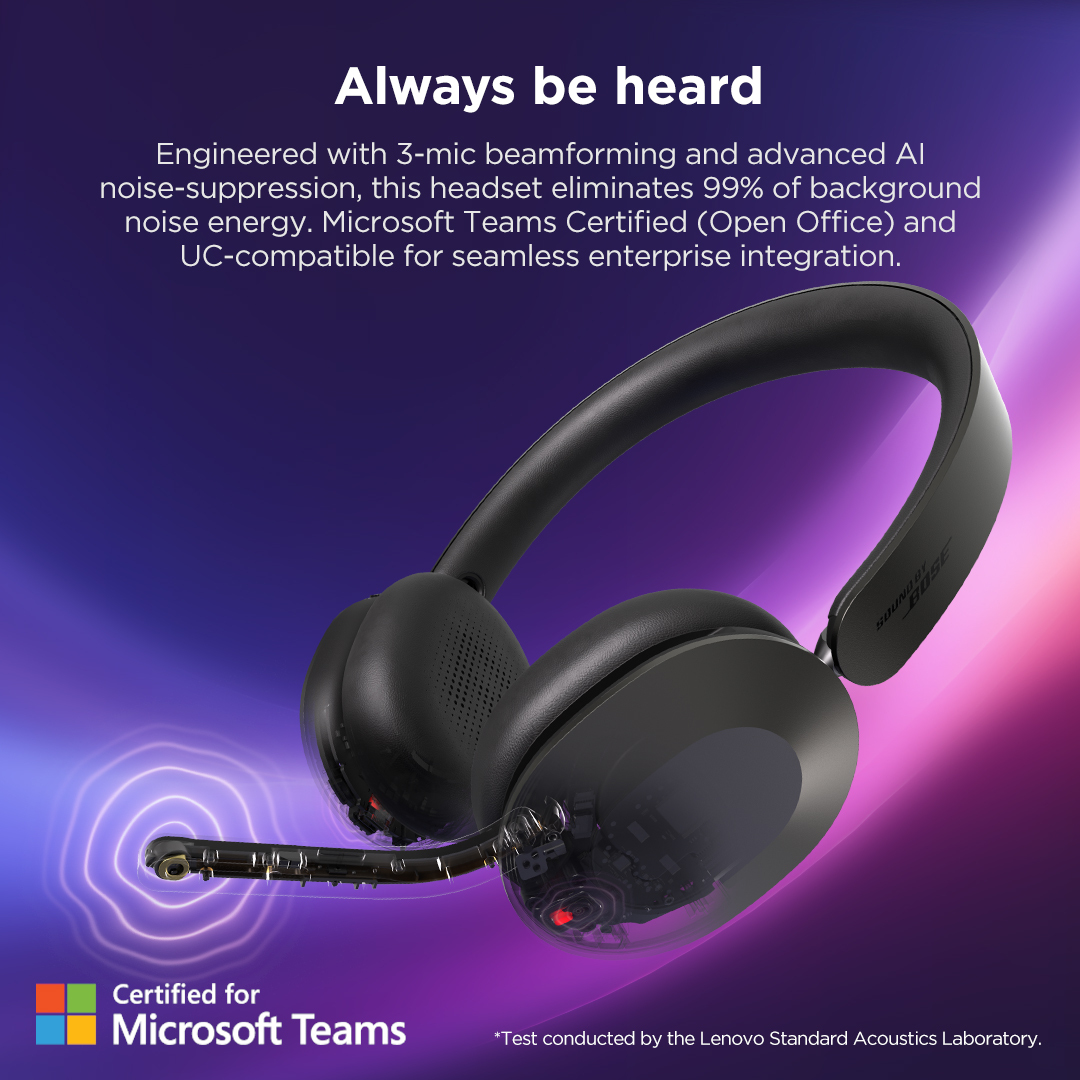 ThinkPad 8550 - Aura Edition - headset - on-ear - Bluetooth - wireless - active noise cancelling - thunder grey - Certified for Microsoft Teams thumbnail