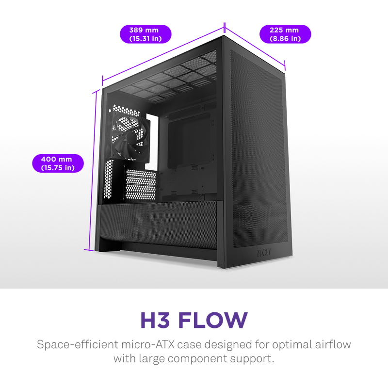 H3 Flow Micro ATX Airflow Case - All Black thumbnail