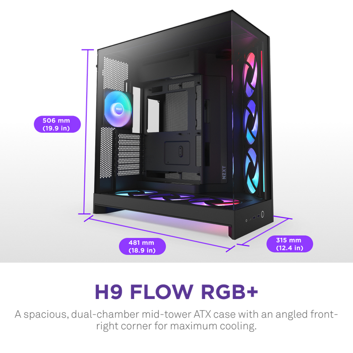 H9 Air Flow (2025) Large Dual-Chamber Black RGB+ Mid Tower Case thumbnail