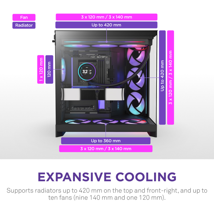 H9 Air Flow (2025) Large Dual-Chamber Black RGB+ Mid Tower Case thumbnail