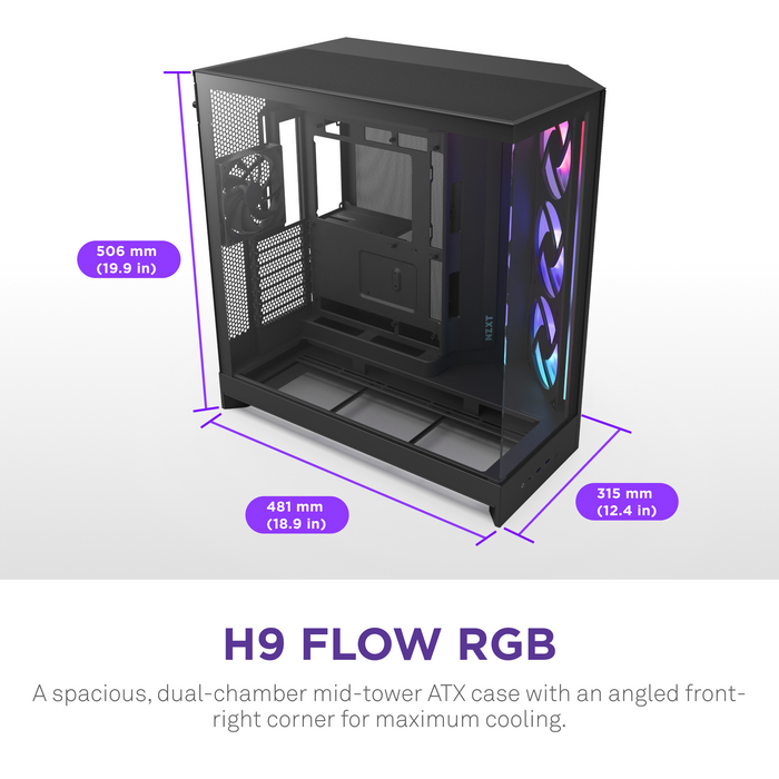 H9 Air Flow (2025) Large Dual-Chamber Black RGB+ Mid Tower Case thumbnail
