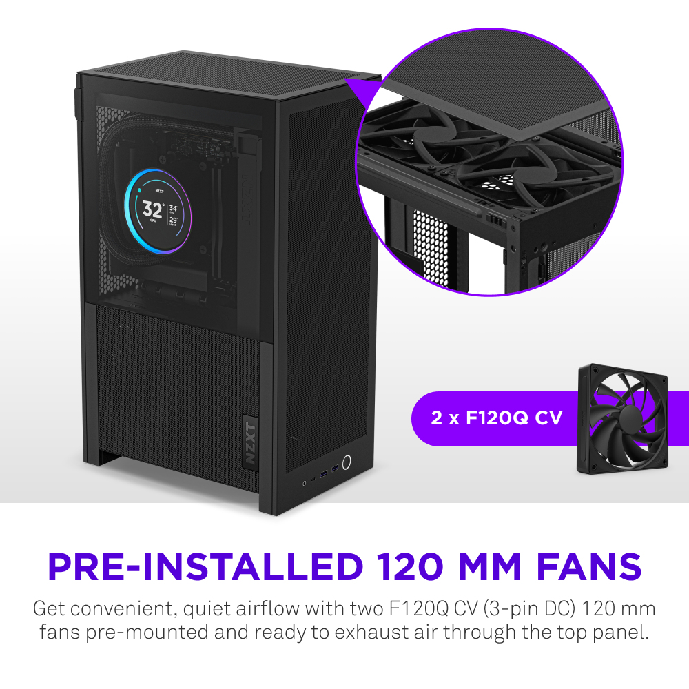 H2 Flow Mini-ITX SFF Case with PCIe 5.0 Rise Cable - All Black thumbnail