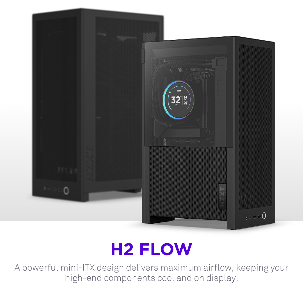 H2 Flow Mini-ITX SFF Case with PCIe 5.0 Rise Cable - All Black thumbnail