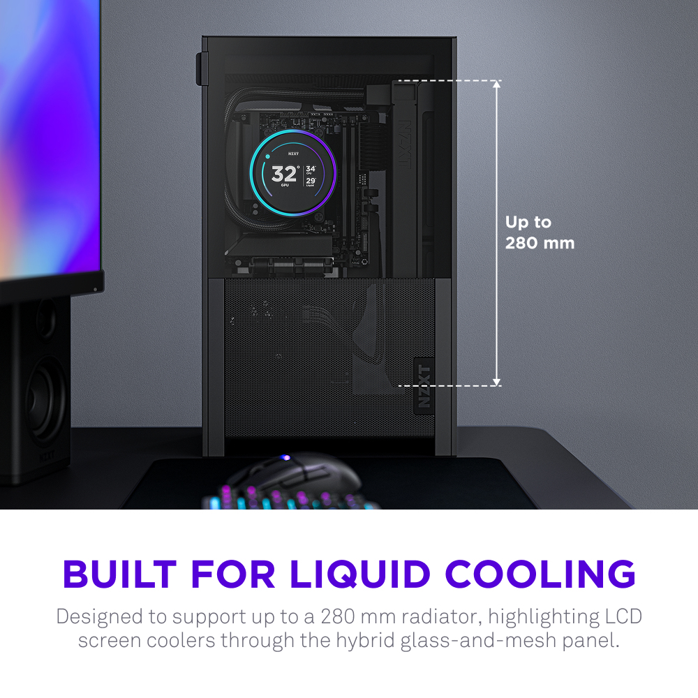H2 Flow Mini-ITX SFF Case with PCIe 5.0 Rise Cable - All Black thumbnail