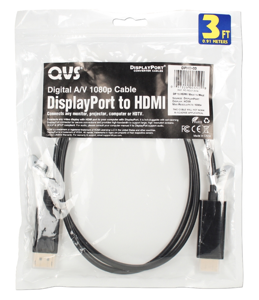 QVS 6ft, DisplayPort/HDMI 1.8 m Black thumbnail