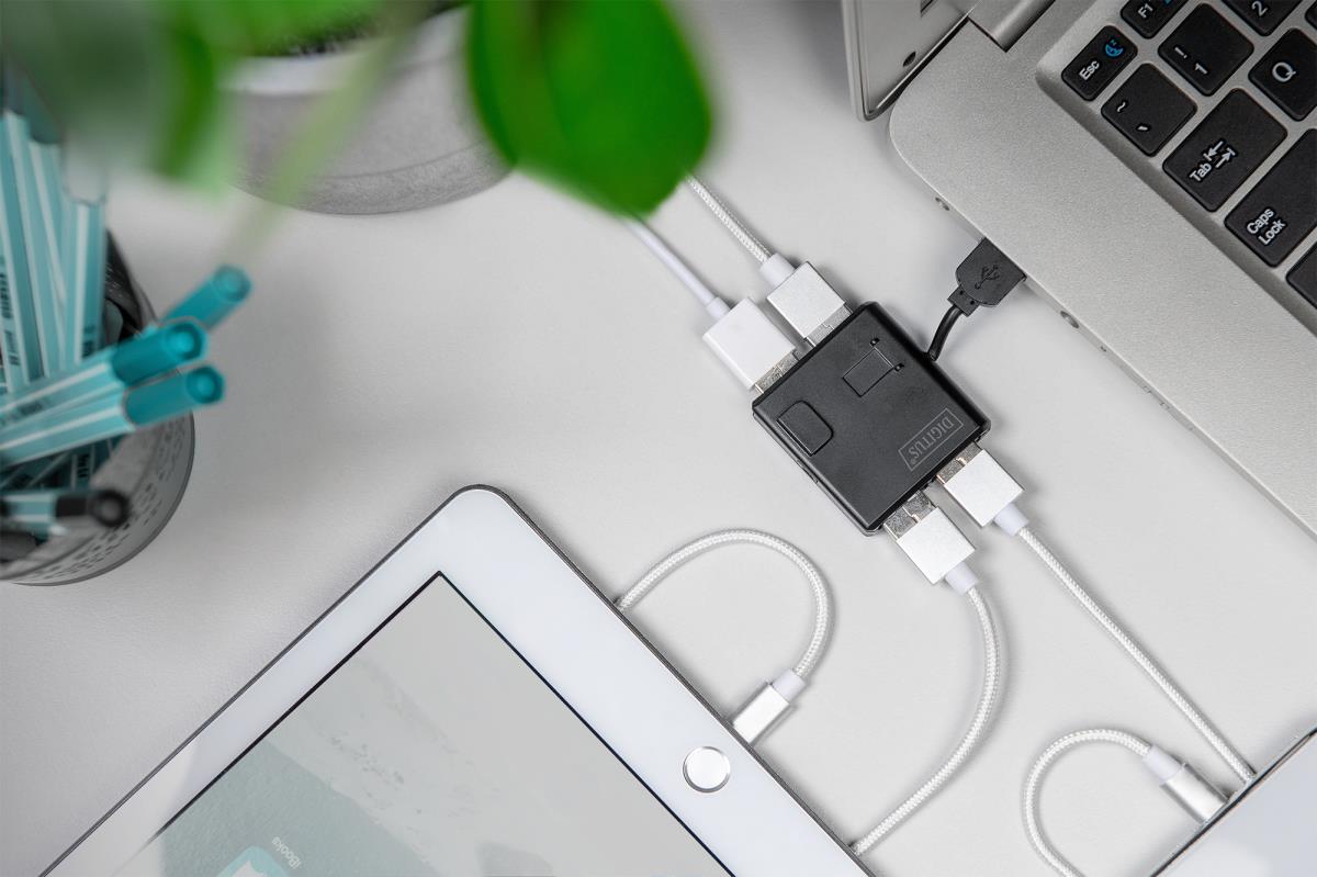 EU Product - USB-Hub    4-Port 2.0->4xA2.0 integr. Kabel  schwarz thumbnail
