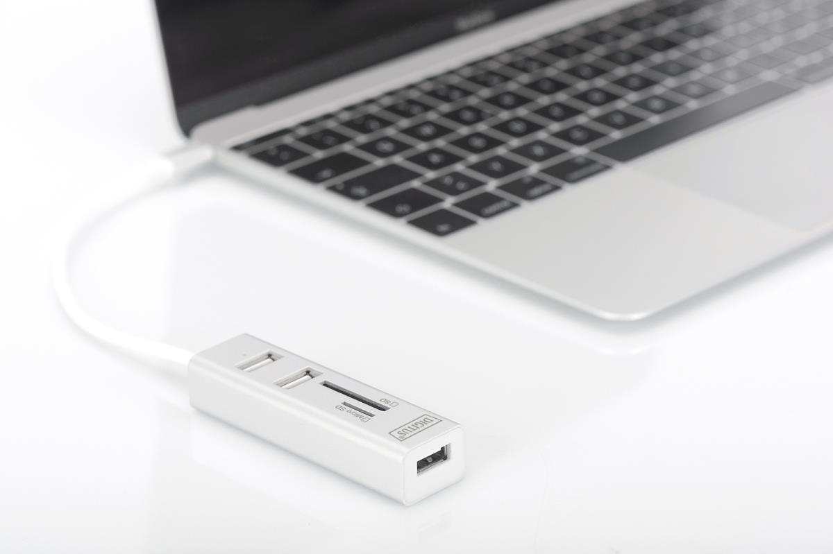 EU Product - USB-C-Hub  3-Port 2.0->3xA2.0 1xReader in.Kabel wei� thumbnail