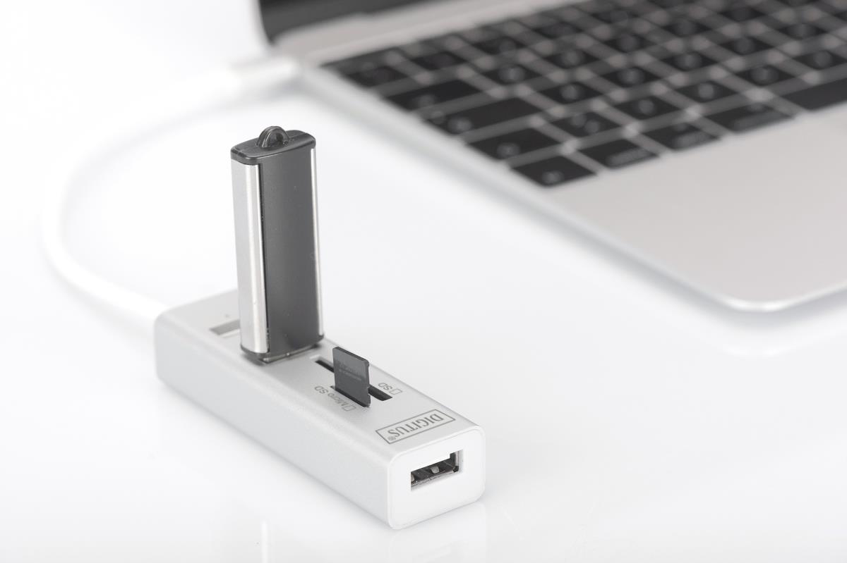 EU Product - USB-C-Hub  3-Port 2.0->3xA2.0 1xReader in.Kabel wei� thumbnail