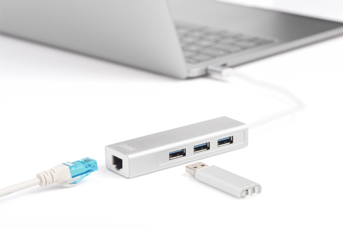 EU Product - USB Adapter USB3.0/C -> GB Ethernet+3-Port-Hub weiss thumbnail