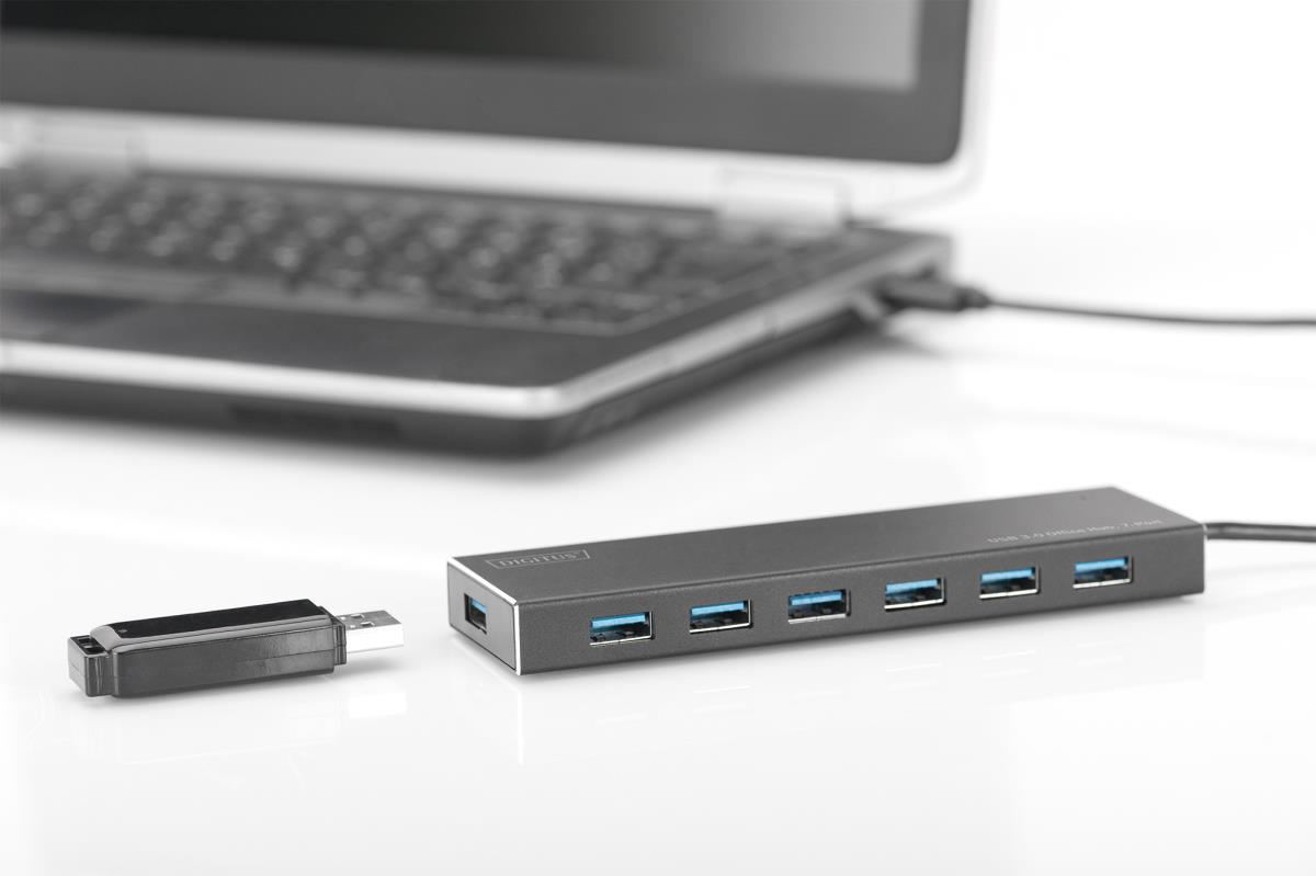 EU Product - USB-Hub    7-Port 3.0->7xA3.0 m.Netzteil     schwarz thumbnail